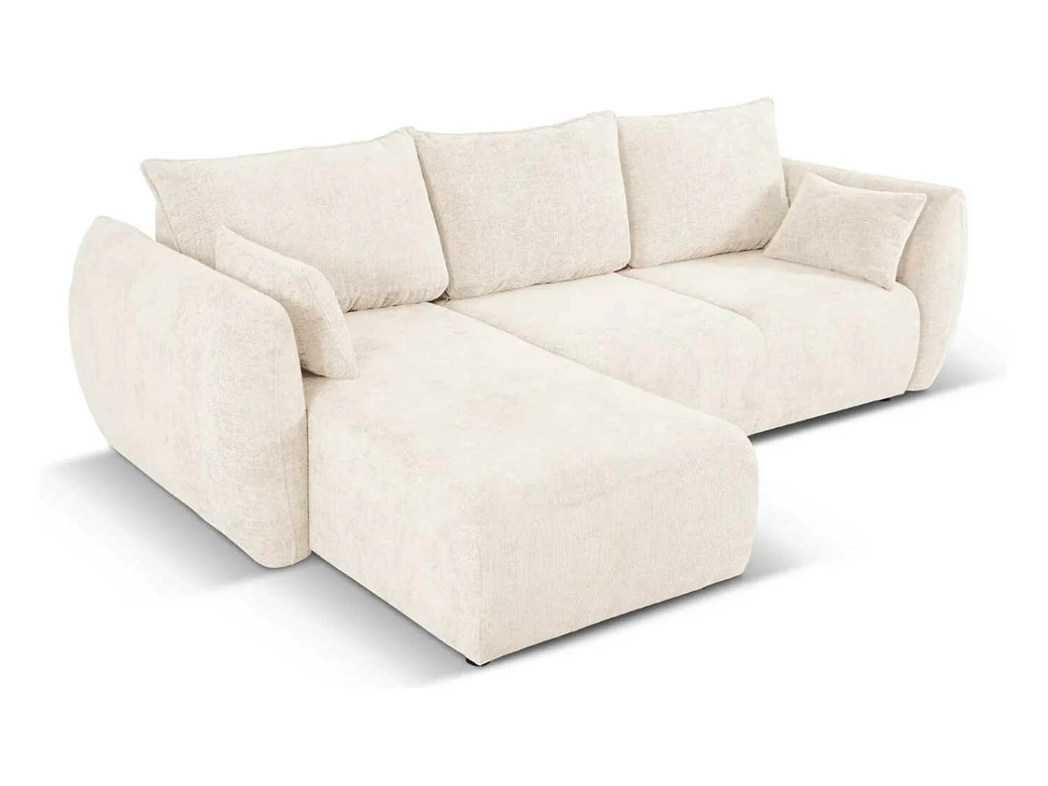 Outlet Cosmopolitan Design - Sofá convertível de canto esquerdo com caixa de arrumação "Matera" 4 lugares em tecido chenille claro - 253x173x86cm Bege