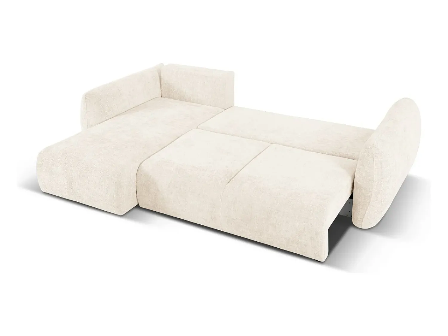 Outlet Cosmopolitan Design - Sofá convertível de canto esquerdo com caixa de arrumação "Matera" 4 lugares em tecido chenille claro - 253x173x86cm Bege