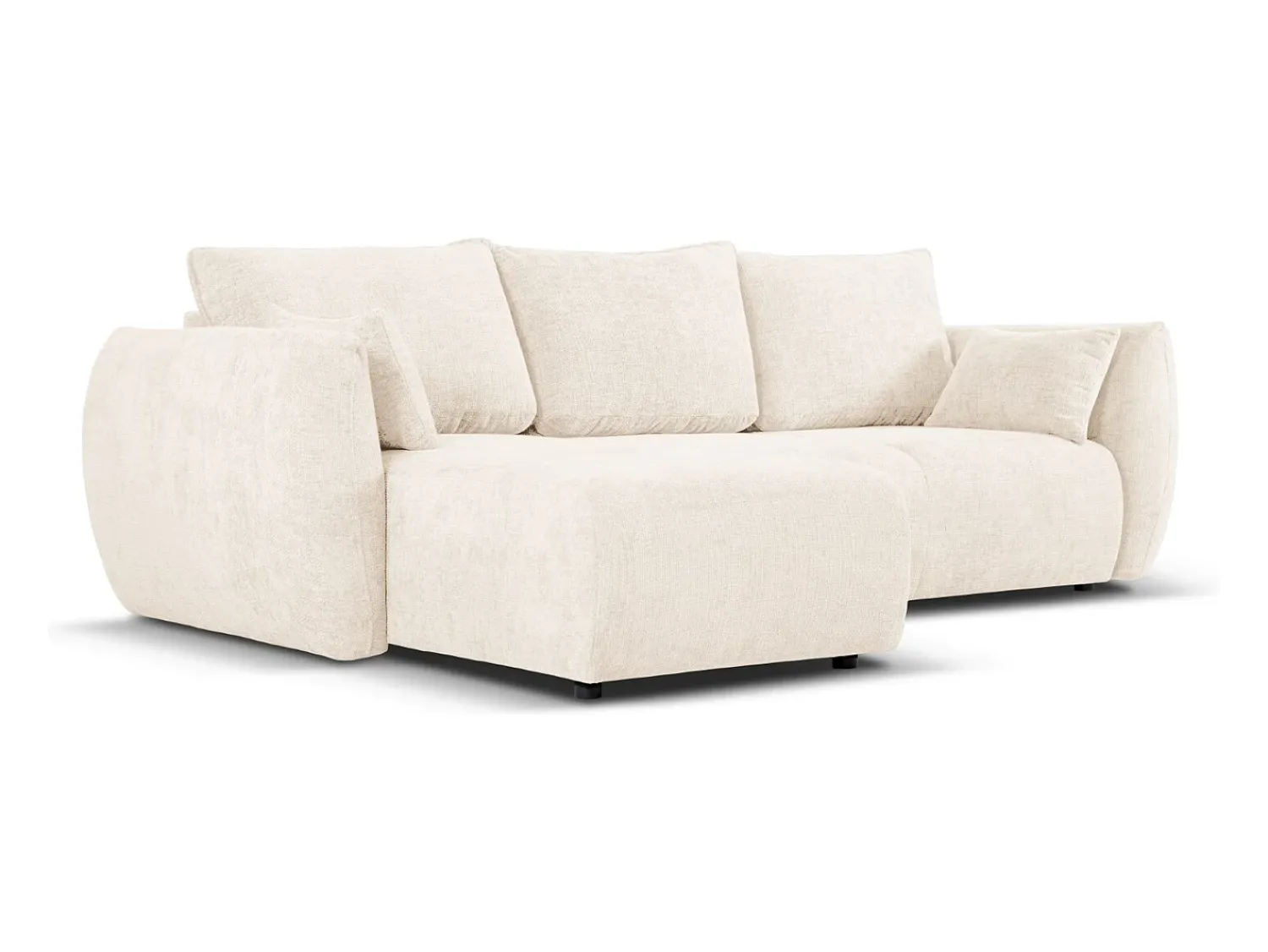Outlet Cosmopolitan Design - Sofá convertível de canto esquerdo com caixa de arrumação "Matera" 4 lugares em tecido chenille claro - 253x173x86cm Bege