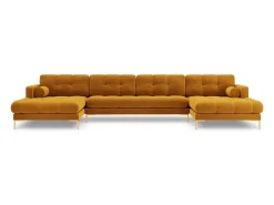 New Cosmopolitan Design - Sofá panorâmico "Bali" 7 lugares em veludo - 383x185x75cm Amarelo