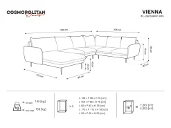 Sofá|Cosmopolitan Design - Sofá de canto direito panorâmico "Vienna" 7 lugares em veludo cinza escuro - 330x235x95cm Cinza antracite