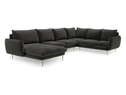 Sofá|Cosmopolitan Design - Sofá de canto direito panorâmico "Vienna" 7 lugares em veludo cinza escuro - 330x235x95cm Cinza antracite