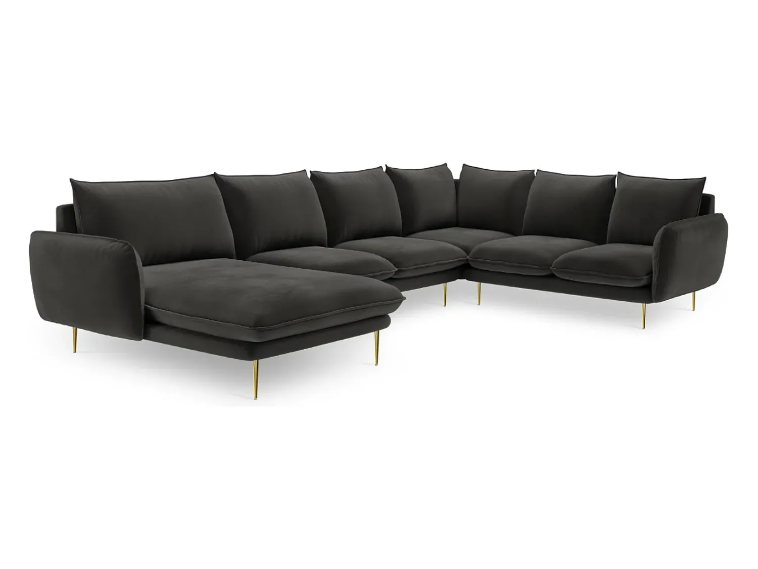 Sofá|Cosmopolitan Design - Sofá de canto direito panorâmico "Vienna" 7 lugares em veludo cinza escuro - 330x235x95cm Cinza antracite