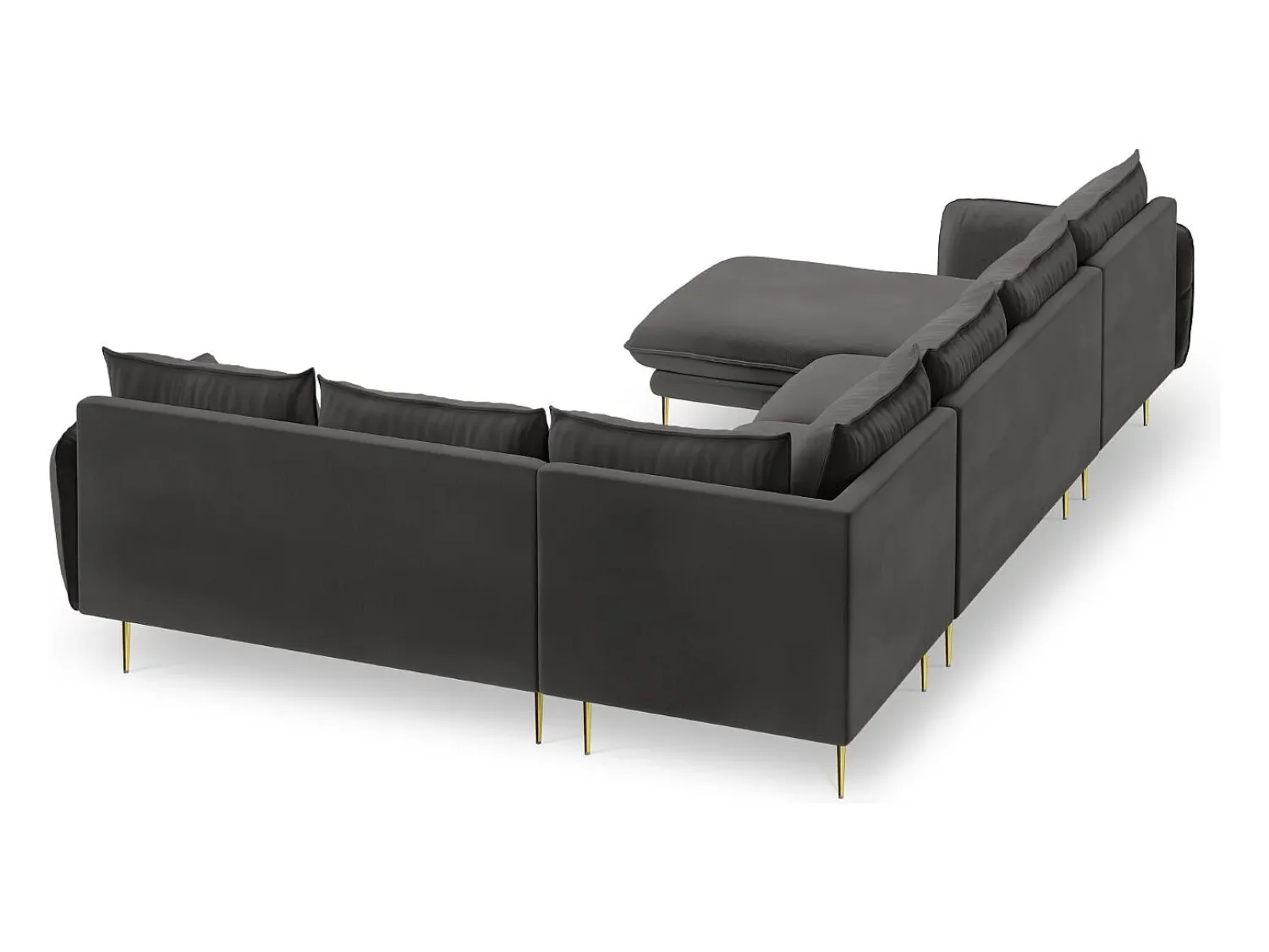 Sofá|Cosmopolitan Design - Sofá de canto direito panorâmico "Vienna" 7 lugares em veludo cinza escuro - 330x235x95cm Cinza antracite