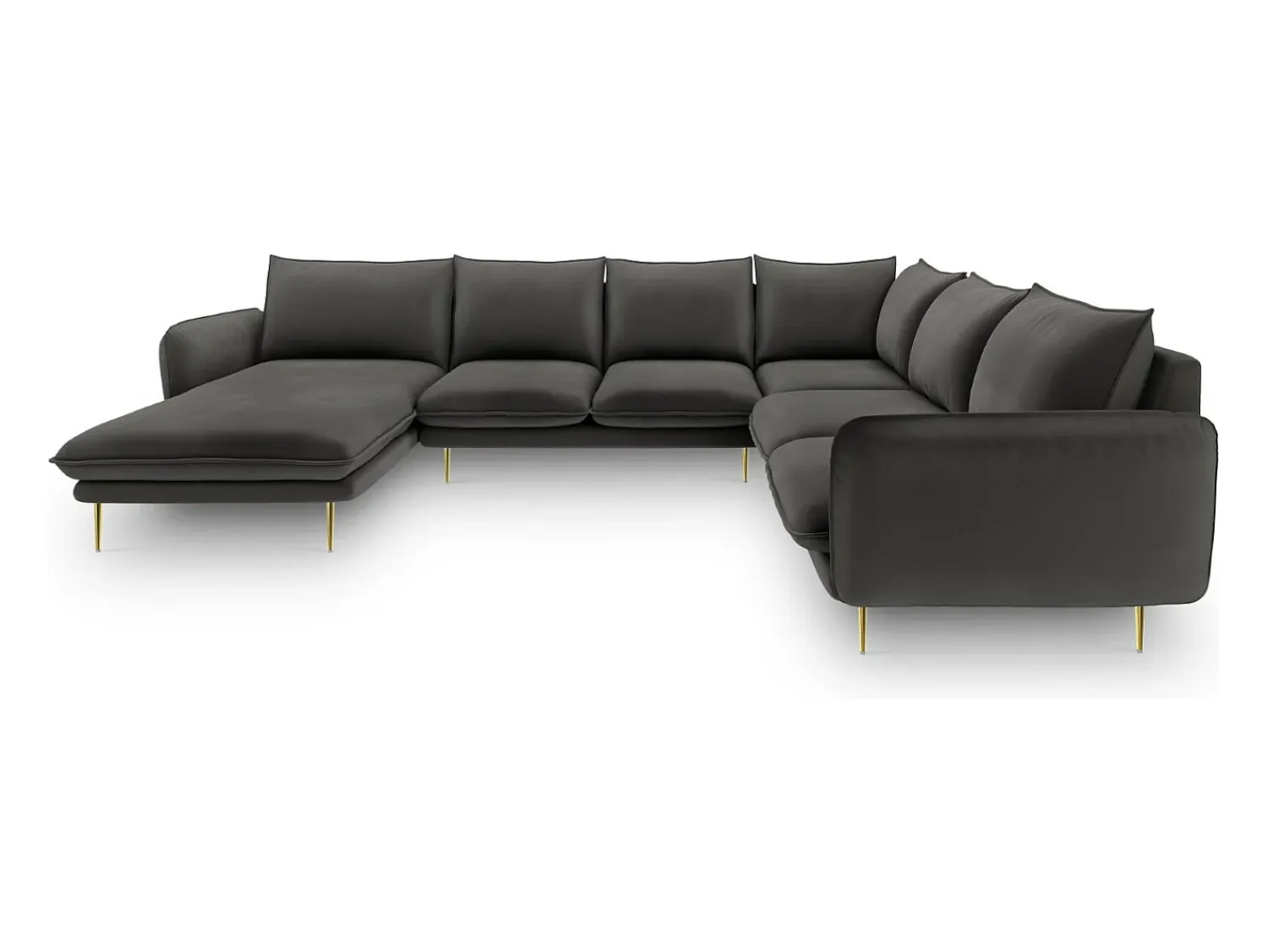 Sofá|Cosmopolitan Design - Sofá de canto direito panorâmico "Vienna" 7 lugares em veludo cinza escuro - 330x235x95cm Cinza antracite