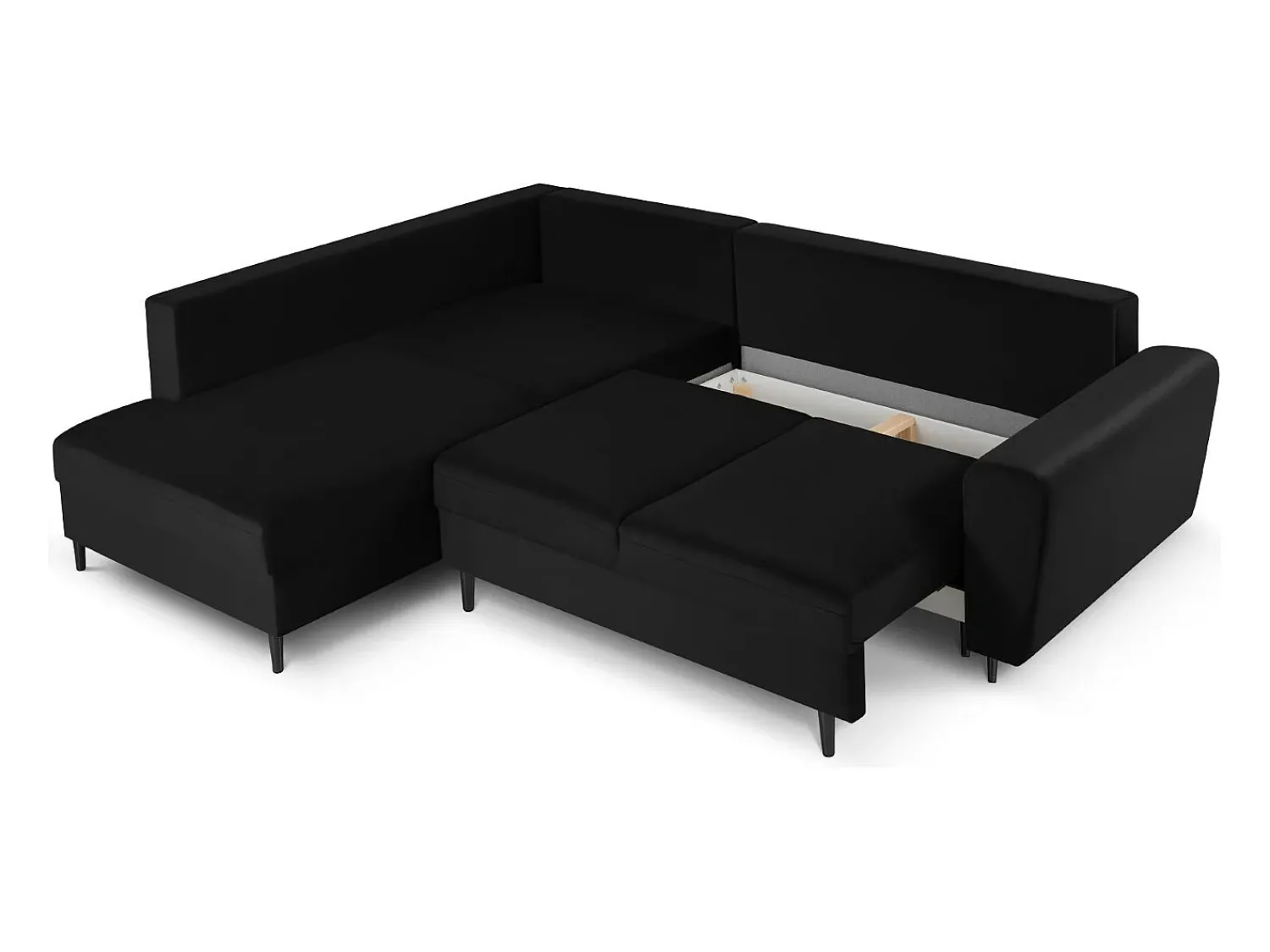 Outlet Cosmopolitan Design - Sofá convertível de canto esquerdo com caixa de arrumação "Kyoto" 5 lugares em veludo - 243x194x88cm Preto