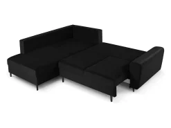 Outlet Cosmopolitan Design - Sofá convertível de canto esquerdo com caixa de arrumação "Kyoto" 5 lugares em veludo - 243x194x88cm Preto