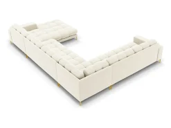 Cosmopolitan Design - Sofá de canto panorâmico à esquerda "Bali" 7 lugares em veludo claro - 327x256x75cm^ Sofá
