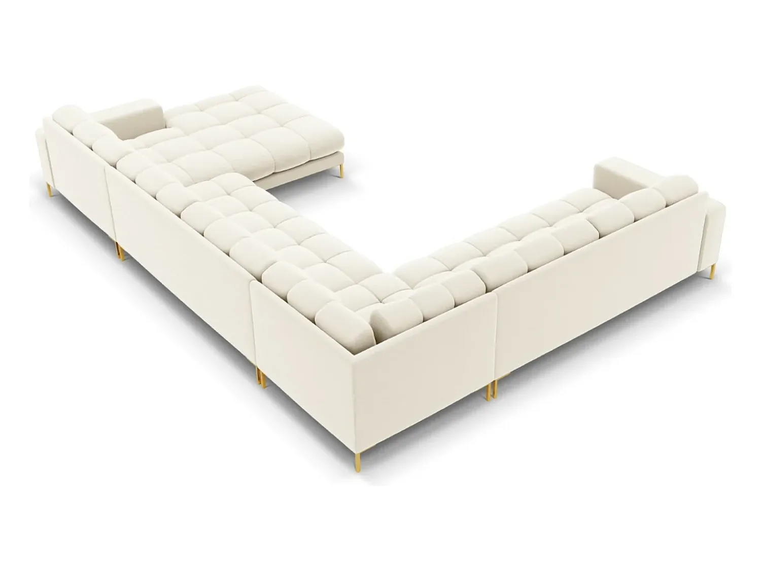 Cosmopolitan Design - Sofá de canto panorâmico à esquerda "Bali" 7 lugares em veludo claro - 327x256x75cm^ Sofá