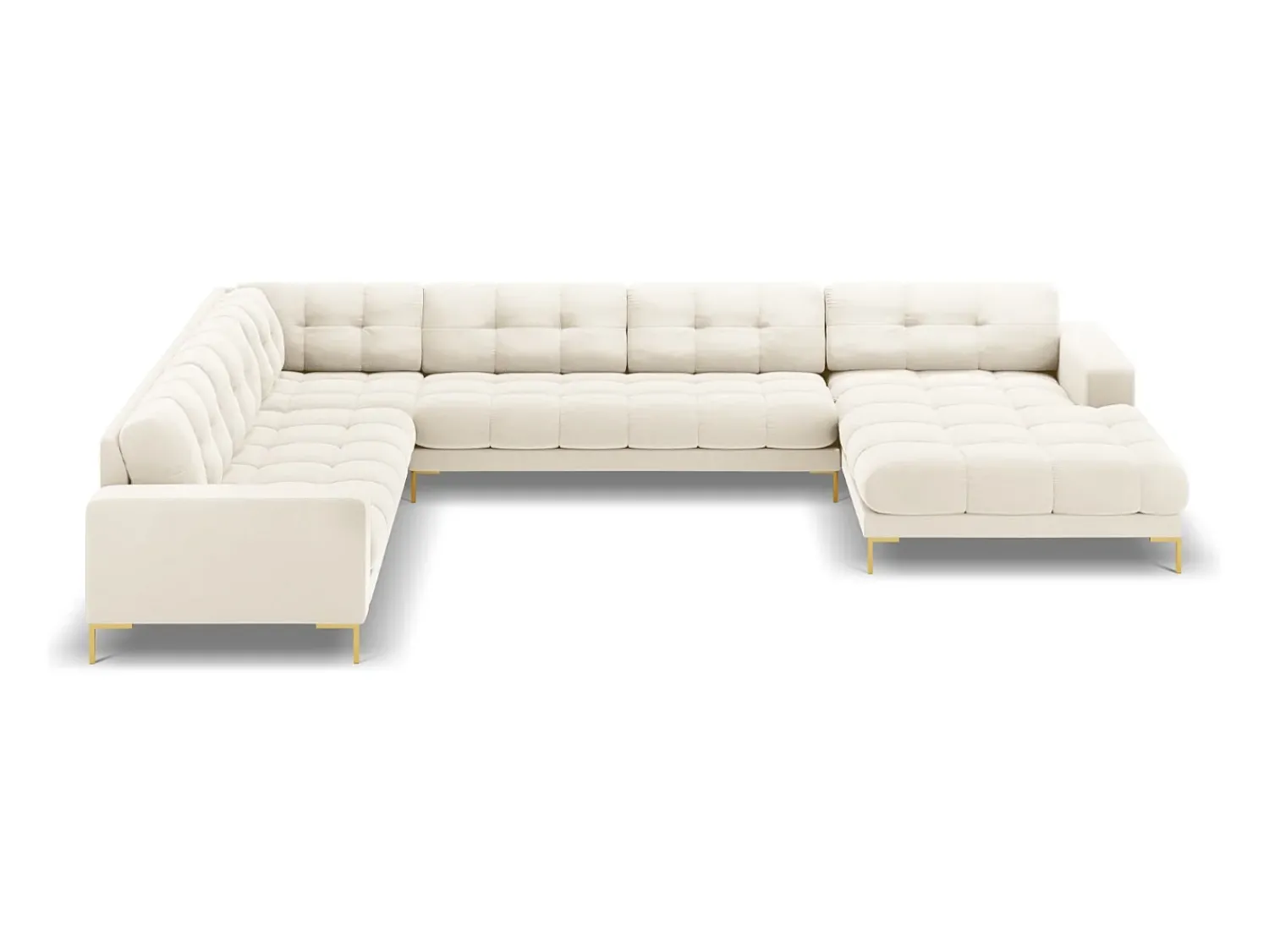 Cosmopolitan Design - Sofá de canto panorâmico à esquerda "Bali" 7 lugares em veludo claro - 327x256x75cm^ Sofá