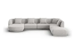 Sofá|Cosmopolitan Design - Sofá de canto direito panorâmico "Tulum" 6 lugares em tecido chenille cinza claro - 330x255x70cm Cinzento claro