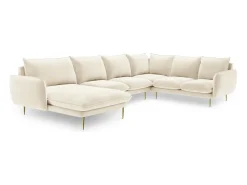 Sofá|Cosmopolitan Design - Sofá de canto direito panorâmico "Vienna" 7 lugares em veludo claro - 330x235x95cm Bege