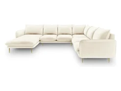 Sofá|Cosmopolitan Design - Sofá de canto direito panorâmico "Vienna" 7 lugares em veludo claro - 330x235x95cm Bege