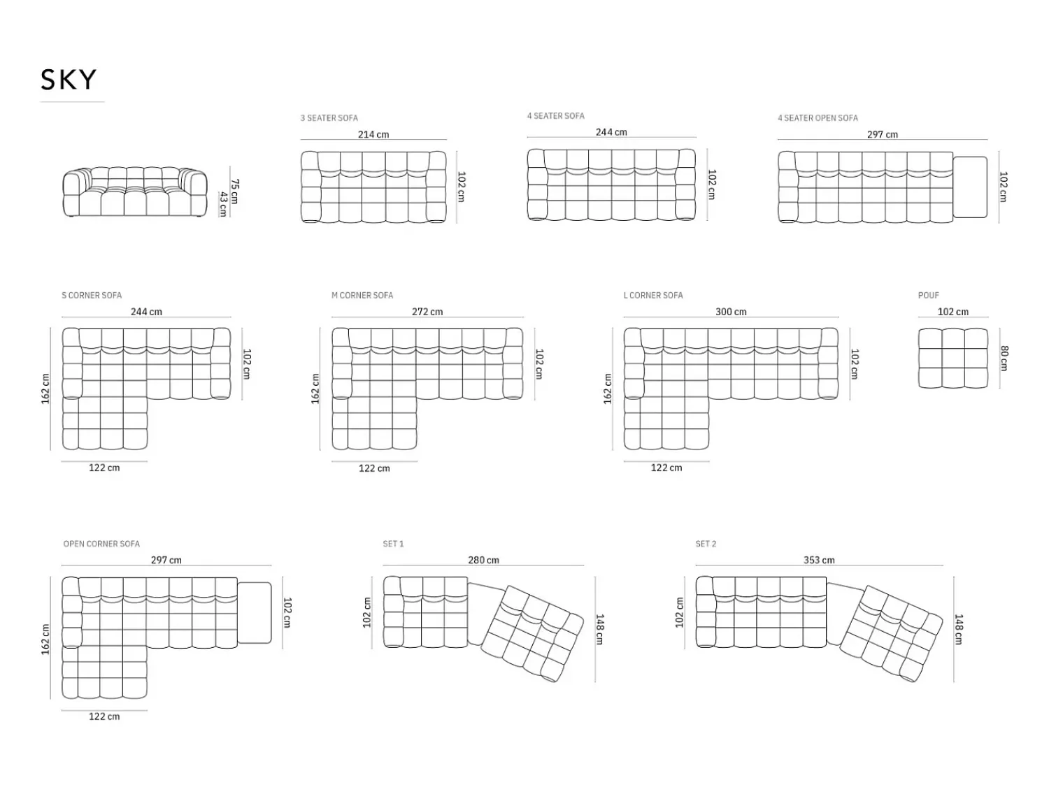 Best Cosmopolitan Design - Sofá modular de canto direito "Sky" 4 lugares em veludo - 300x162x75cm Terracota