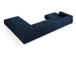 Cosmopolitan Design - Sofá de canto direito panorâmico "Arendal" 7 lugares em tecido chenille com efeito canelado azul real - 364x262x70cm^ Sofá