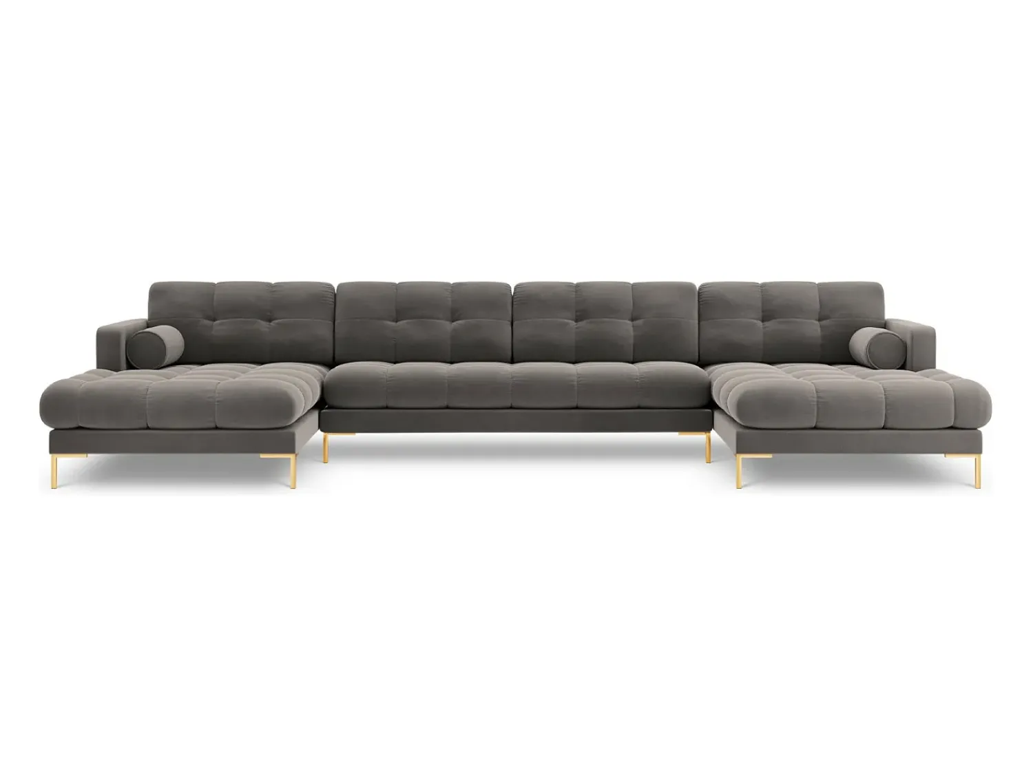 Sofá|Cosmopolitan Design - Sofá panorâmico "Bali" 7 lugares em veludo cinza claro - 383x185x75cm Cinzento claro