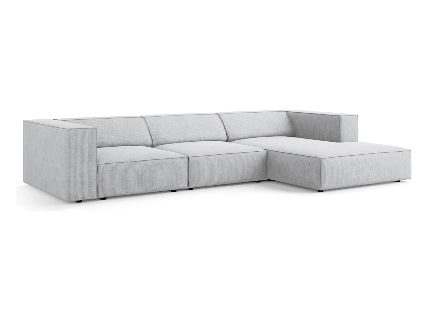 Cosmopolitan Design - Sofá de canto direito "Arendal" 4 lugares em tecido chenille com efeito canelado cinza claro - 284x166x70cm^ Sofá
