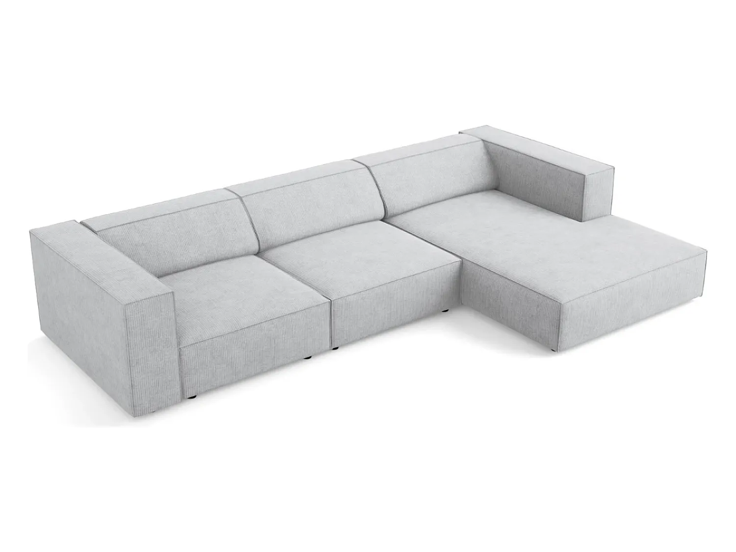 Cosmopolitan Design - Sofá de canto direito "Arendal" 4 lugares em tecido chenille com efeito canelado cinza claro - 284x166x70cm^ Sofá