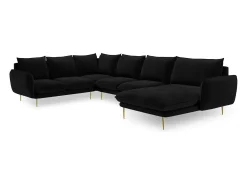 Online Cosmopolitan Design - Sofá de canto panorâmico à esquerda "Vienna" 7 lugares em veludo - 330x235x95cm Preto