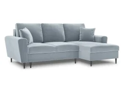 Hot Cosmopolitan Design - Sofá convertível de canto direito com caixa de arrumação "Kyoto" 4 lugares em veludo - 241x145x88cm Azul claro