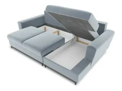 Hot Cosmopolitan Design - Sofá convertível de canto direito com caixa de arrumação "Kyoto" 4 lugares em veludo - 241x145x88cm Azul claro