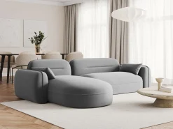 Cosmopolitan Design - Sofá modular de canto esquerdo "Sydney" 4 lugares em veludo cinza claro - 275x165x70cm^ Sofá