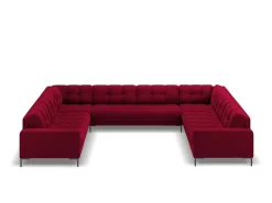 Outlet Cosmopolitan Design - Sofá panorâmico "Bali" 9 lugares em veludo - 327x256x75cm Vermelho