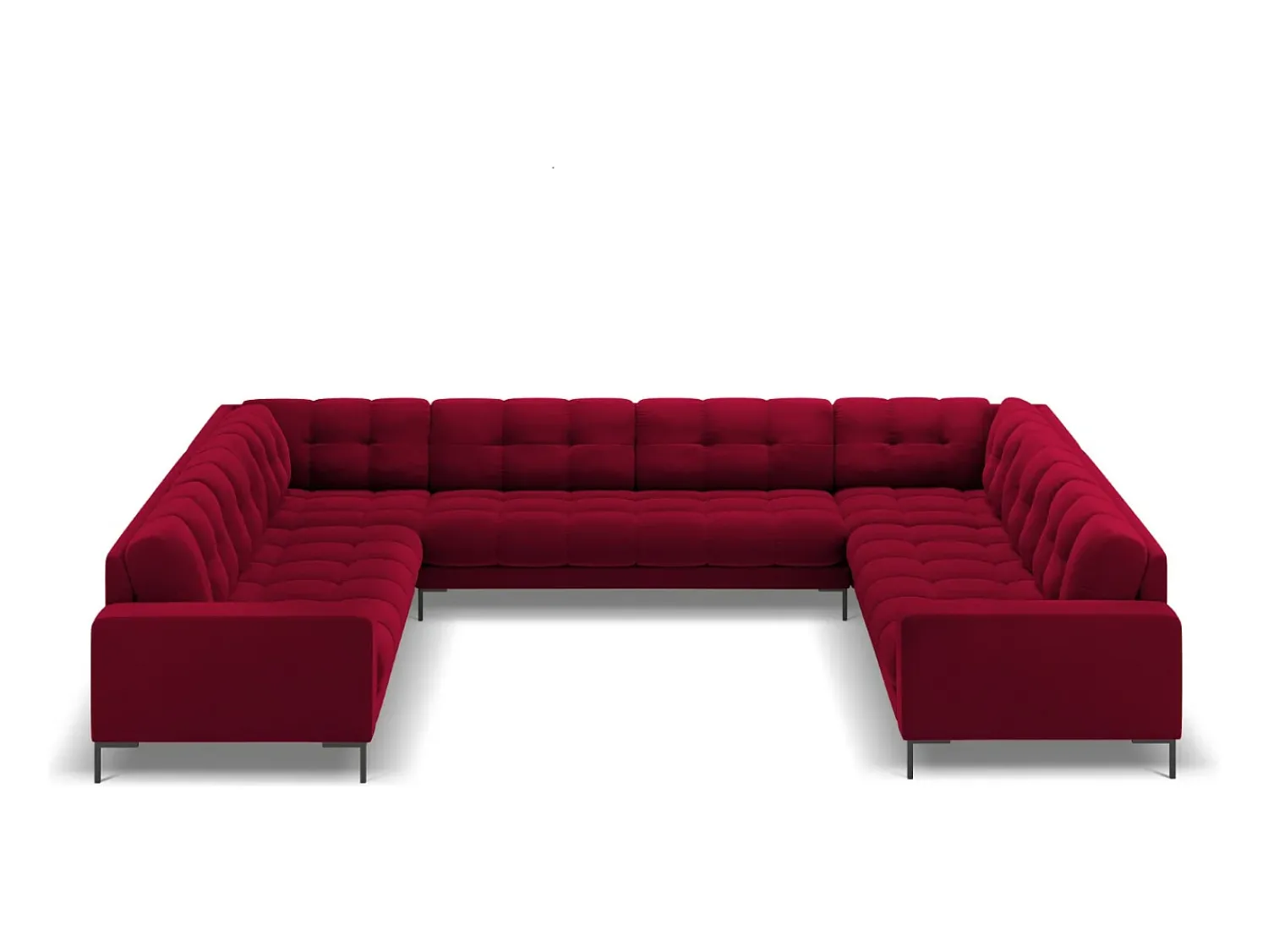 Outlet Cosmopolitan Design - Sofá panorâmico "Bali" 9 lugares em veludo - 327x256x75cm Vermelho