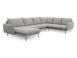 Cosmopolitan Design - Sofá de canto direito panorâmico "Vienna" 7 lugares em tecido estrutural cinza claro - 330x235x95cm^ Sofá