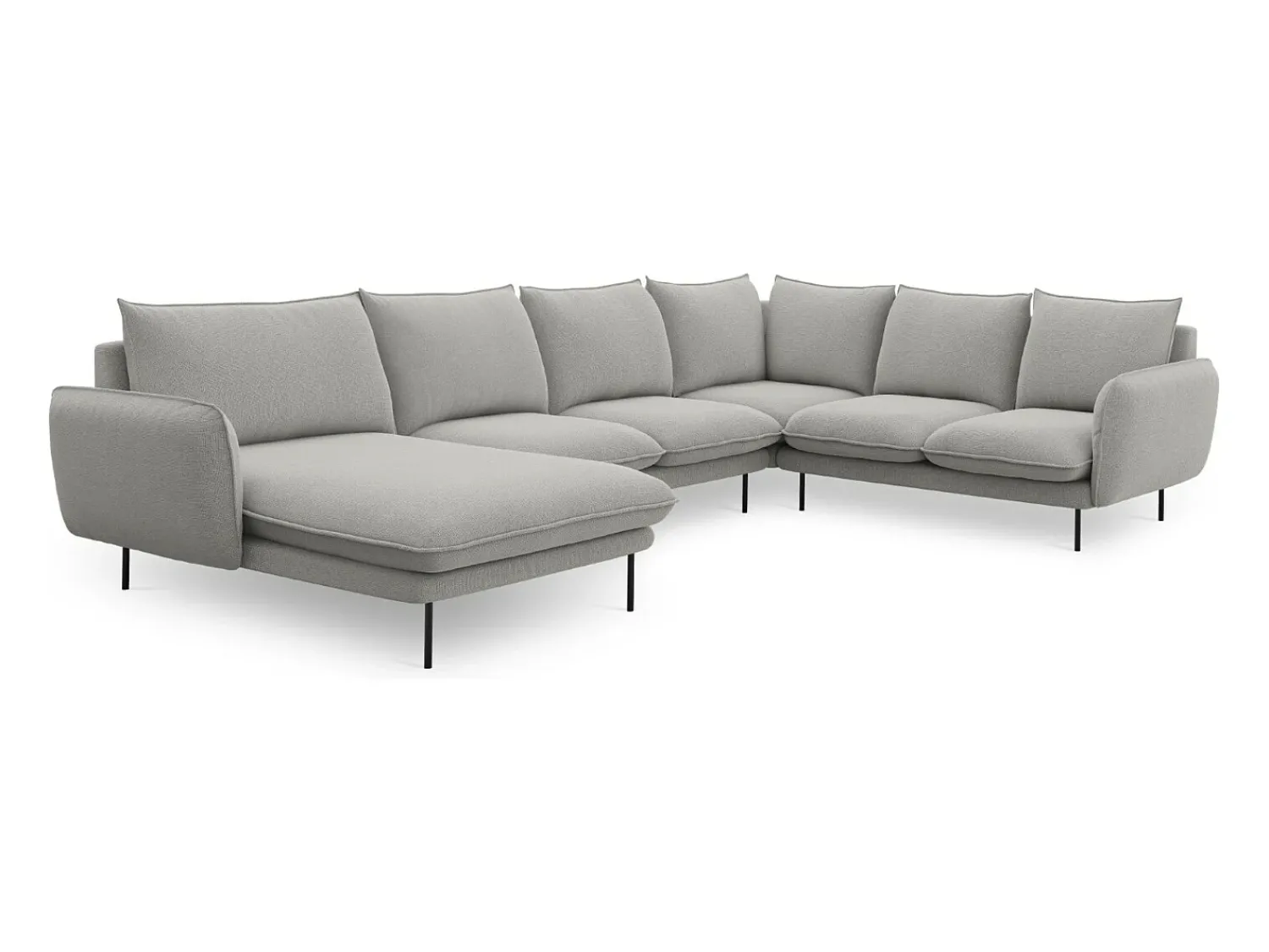 Cosmopolitan Design - Sofá de canto direito panorâmico "Vienna" 7 lugares em tecido estrutural cinza claro - 330x235x95cm^ Sofá