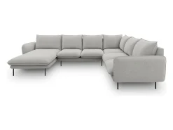 Cosmopolitan Design - Sofá de canto direito panorâmico "Vienna" 7 lugares em tecido estrutural cinza claro - 330x235x95cm^ Sofá