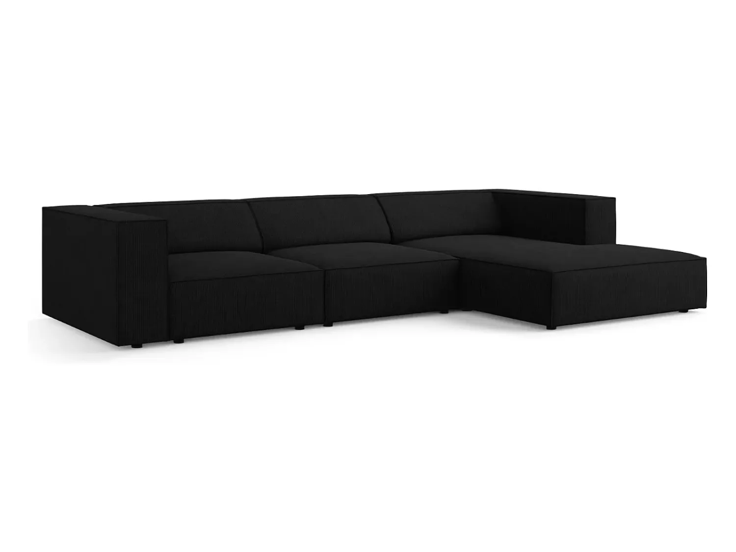Clearance Cosmopolitan Design - Sofá de canto direito "Arendal" 4 lugares em tecido chenille com efeito canelado - 284x166x70cm Preto
