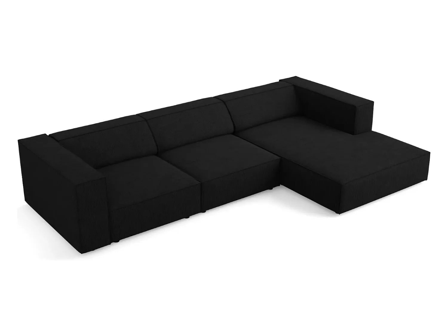 Clearance Cosmopolitan Design - Sofá de canto direito "Arendal" 4 lugares em tecido chenille com efeito canelado - 284x166x70cm Preto