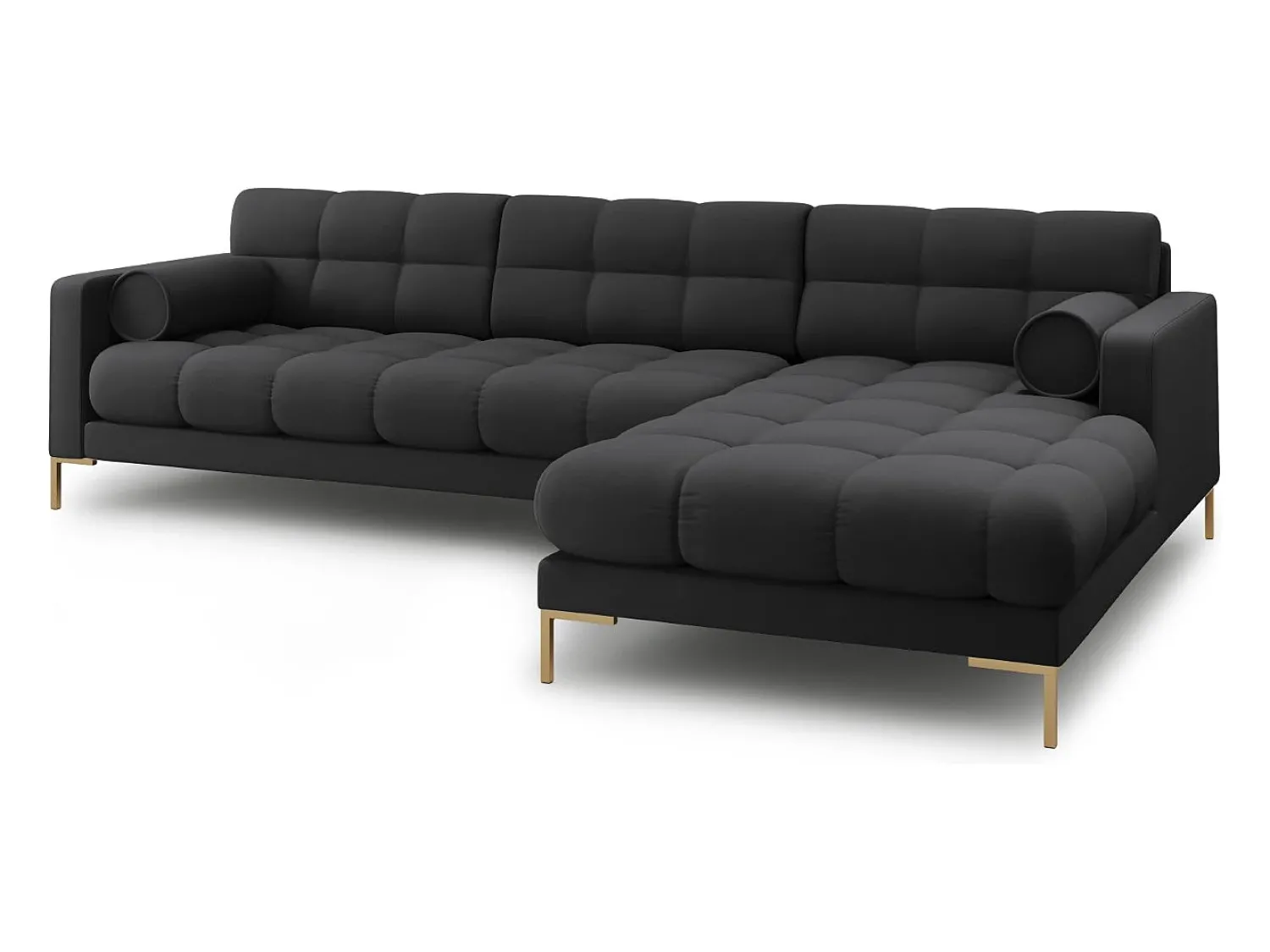 Cosmopolitan Design - Sofá de canto direito "Bali" 5 lugares em tecido estrutural cinza escuro - 293x185x75cm^ Sofá