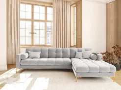 Sofá*Cosmopolitan Design - Sofá de canto direito "Bali" 5 lugares em veludo prata - 293x185x75cm Prateado