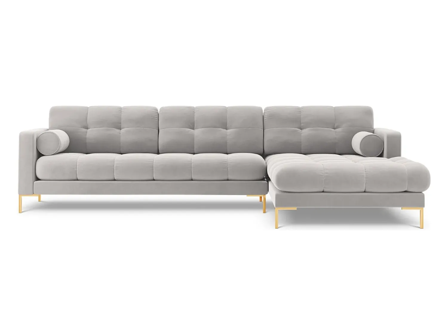 Sofá*Cosmopolitan Design - Sofá de canto direito "Bali" 5 lugares em veludo prata - 293x185x75cm Prateado