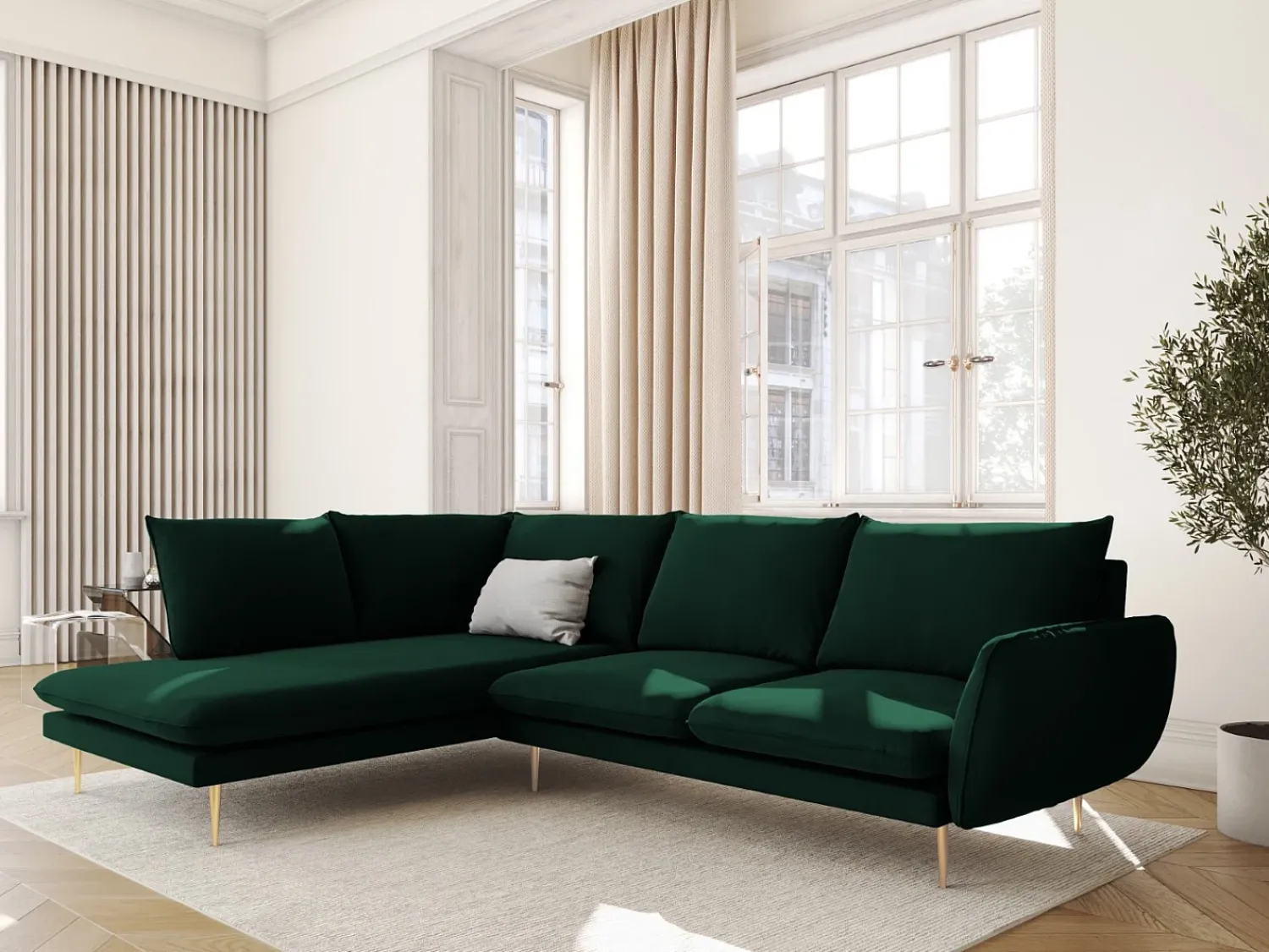 Best Cosmopolitan Design - Sofá de canto esquerdo "Vienna" 6 lugares em veludo verde garrafa - 275x185x95cm Verde pinho