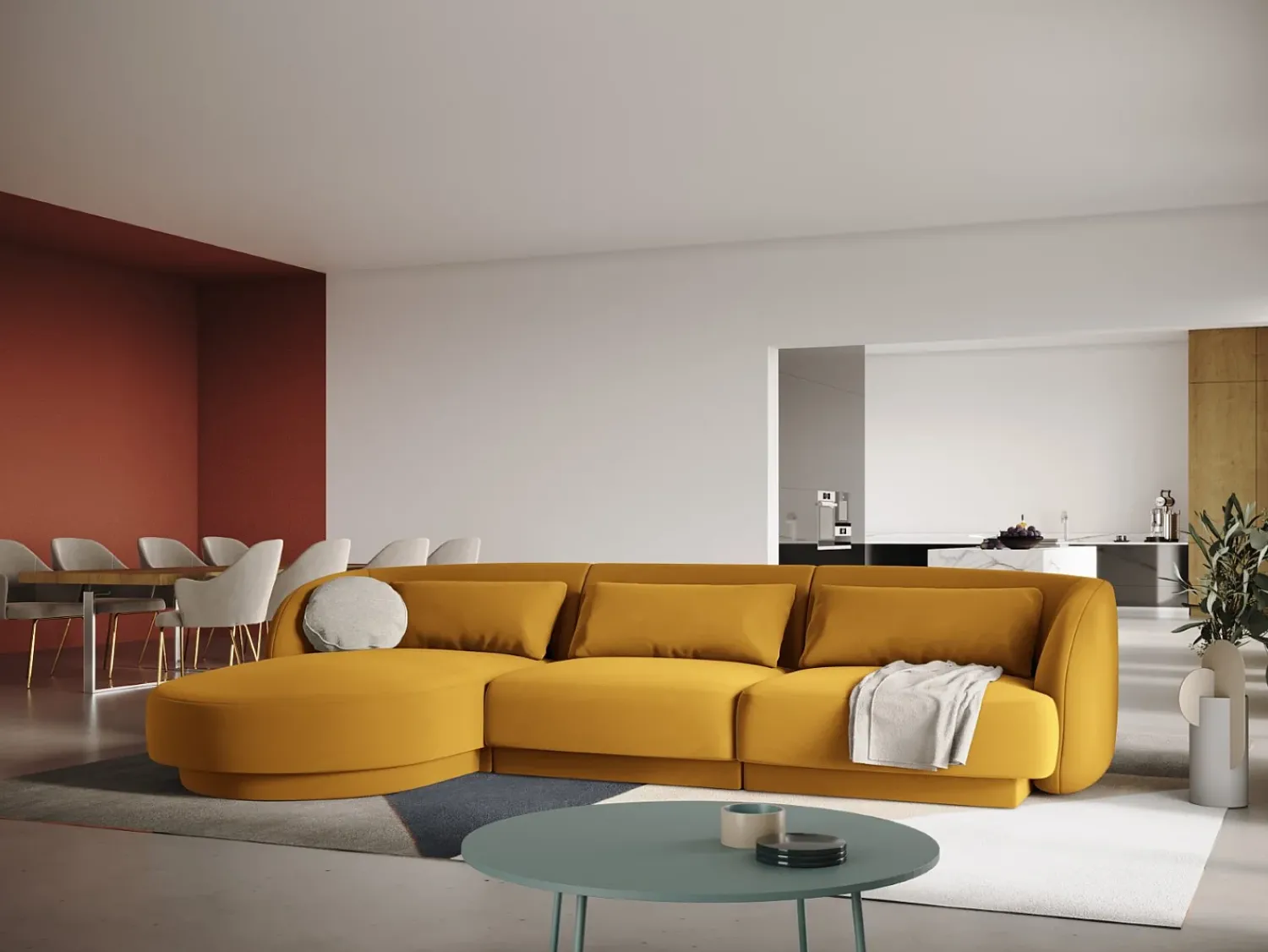 Cosmopolitan Design - Sofá de canto esquerdo "Tulum" 4 lugares em veludo - 255x156x70cm^ Sofá