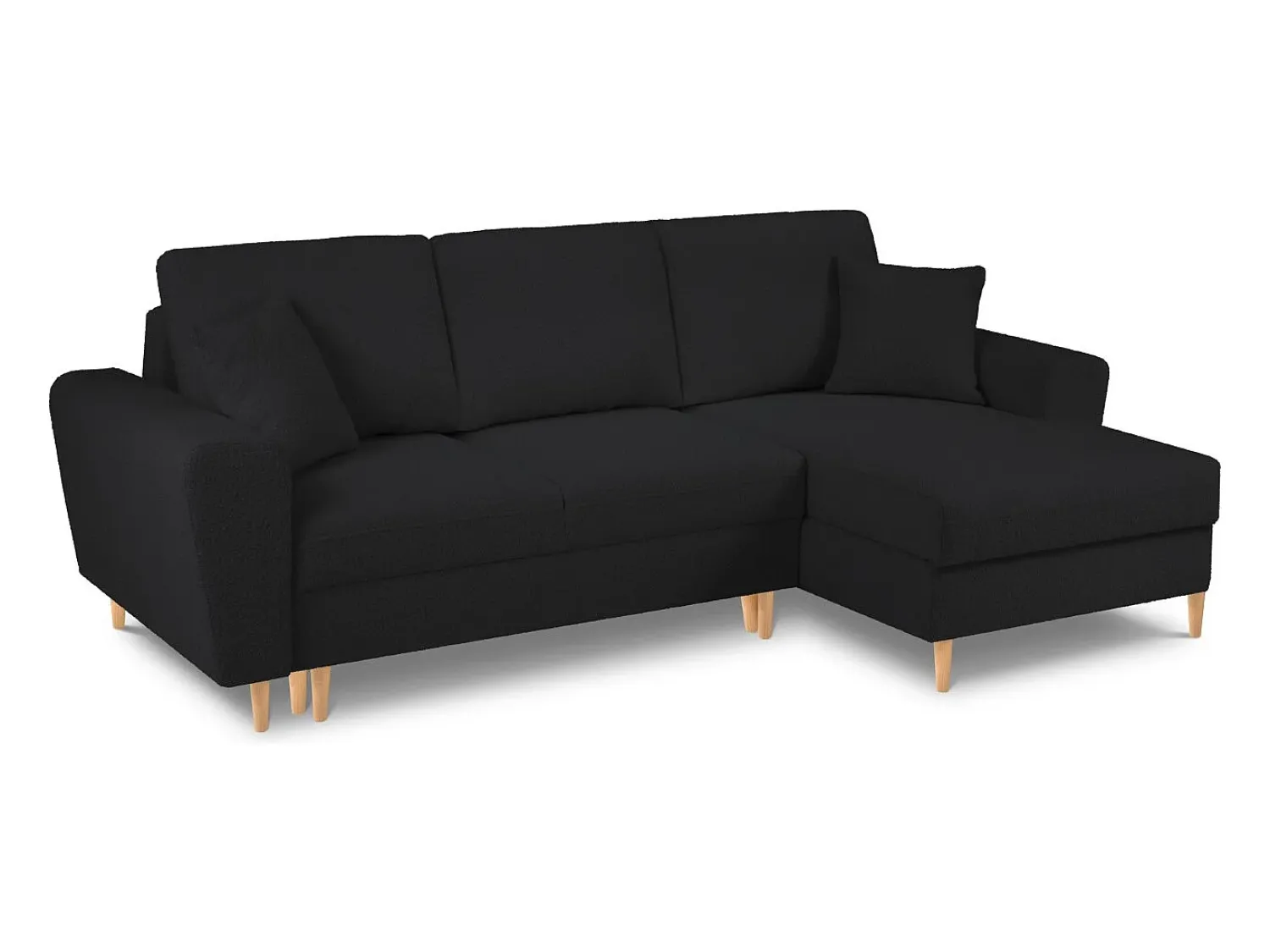 Sofá|Cosmopolitan Design - Sofá convertível de canto direito com caixa de arrumação "Kyoto" 4 lugares em tecido bouclé - 241x145x88cm Preto