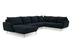 Sofá|Cosmopolitan Design - Sofá de canto direito panorâmico "Vienna" 7 lugares em veludo - 330x235x95cm Azul escuro