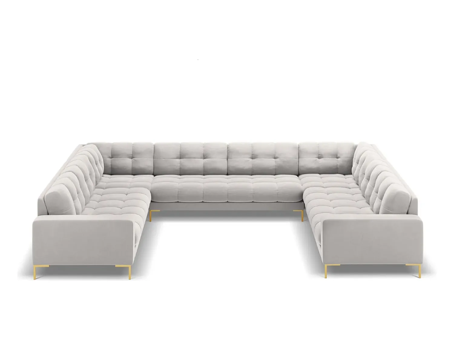 Sofá|Cosmopolitan Design - Sofá panorâmico "Bali" 9 lugares em veludo prata - 327x256x75cm Prateado