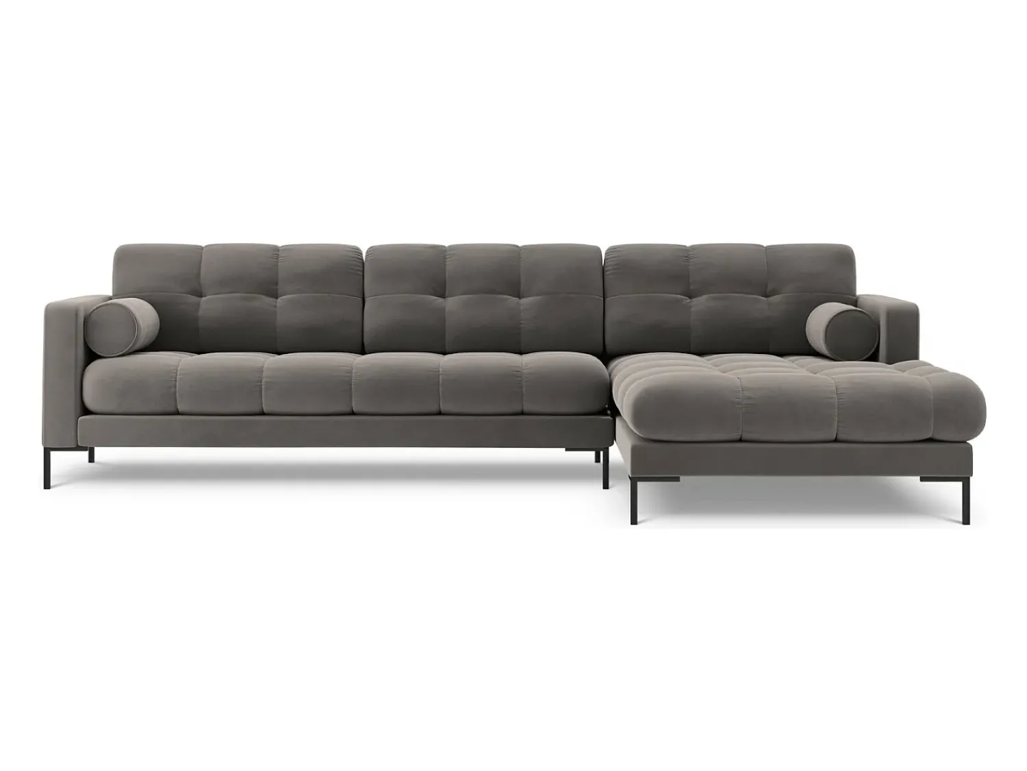 Sofá|Cosmopolitan Design - Sofá de canto direito "Bali" 5 lugares em veludo cinza claro - 293x185x75cm Cinzento claro