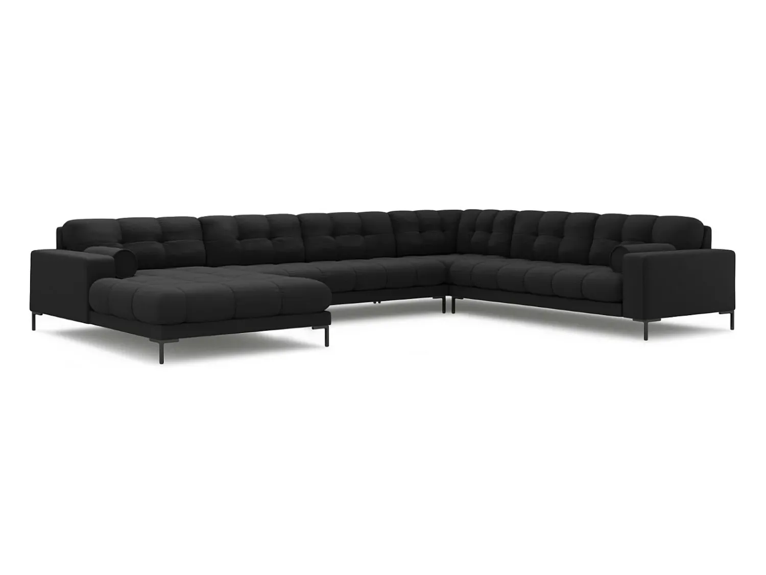 Cosmopolitan Design - Sofá de canto direito panorâmico "Bali" 7 lugares em tecido estrutural cinza escuro - 327x256x75cm^ Sofá