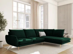 Sofá|Cosmopolitan Design - Sofá de canto direito "Vienna" 6 lugares em veludo verde garrafa - 275x185x95cm Verde pinho