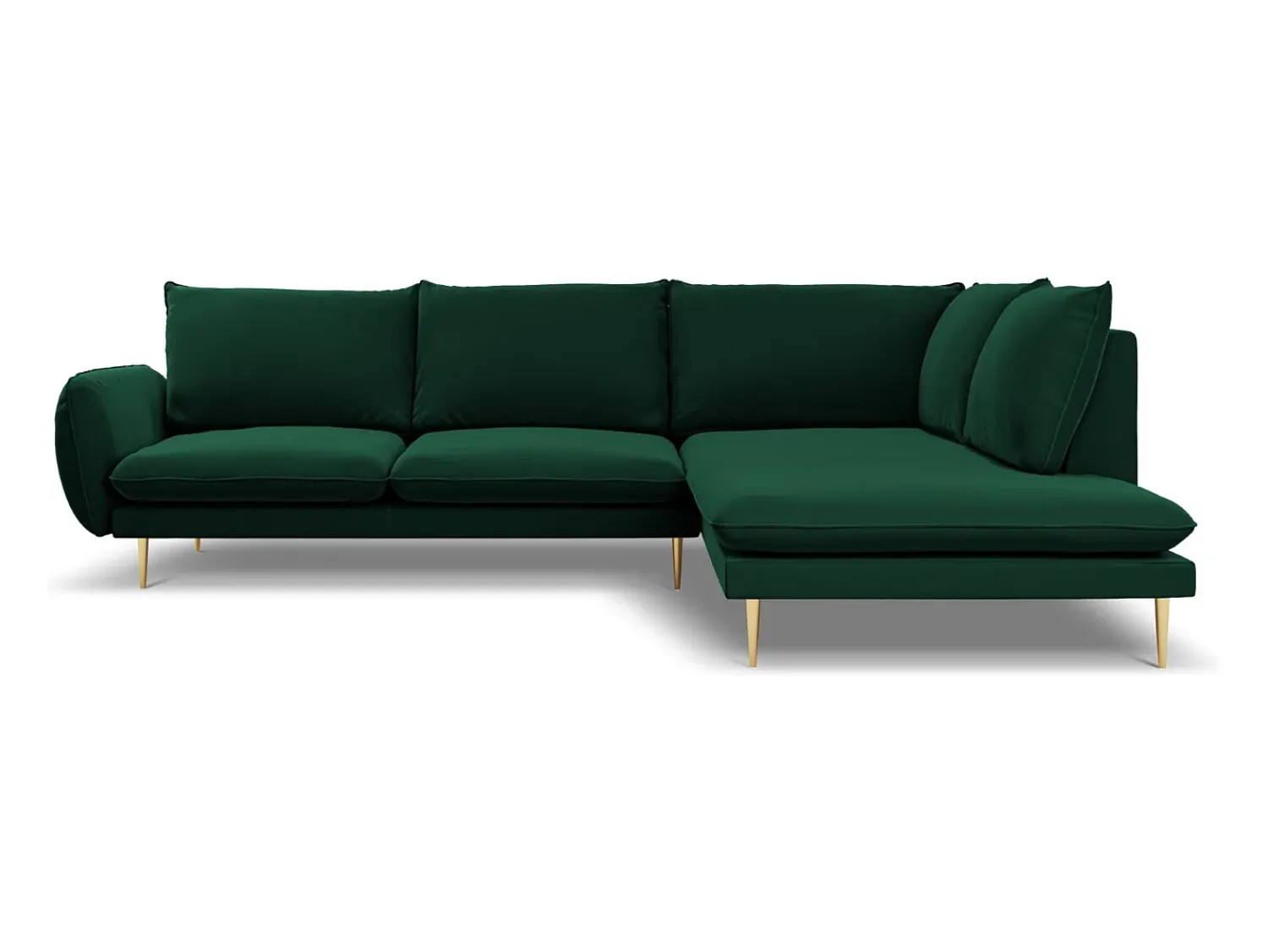 Sofá|Cosmopolitan Design - Sofá de canto direito "Vienna" 6 lugares em veludo verde garrafa - 275x185x95cm Verde pinho