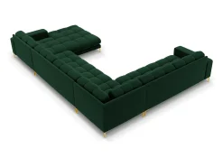 Cosmopolitan Design - Sofá de canto panorâmico à esquerda "Bali" 7 lugares em veludo verde garrafa - 327x256x75cm^ Sofá