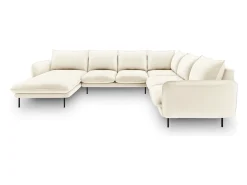 Sofá|Cosmopolitan Design - Sofá de canto direito panorâmico "Vienna" 7 lugares em veludo claro - 330x235x95cm Bege