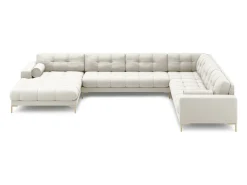 Hot Cosmopolitan Design - Sofá de canto direito panorâmico "Bali" 7 lugares em tecido estrutural claro - 327x256x75cm Bege