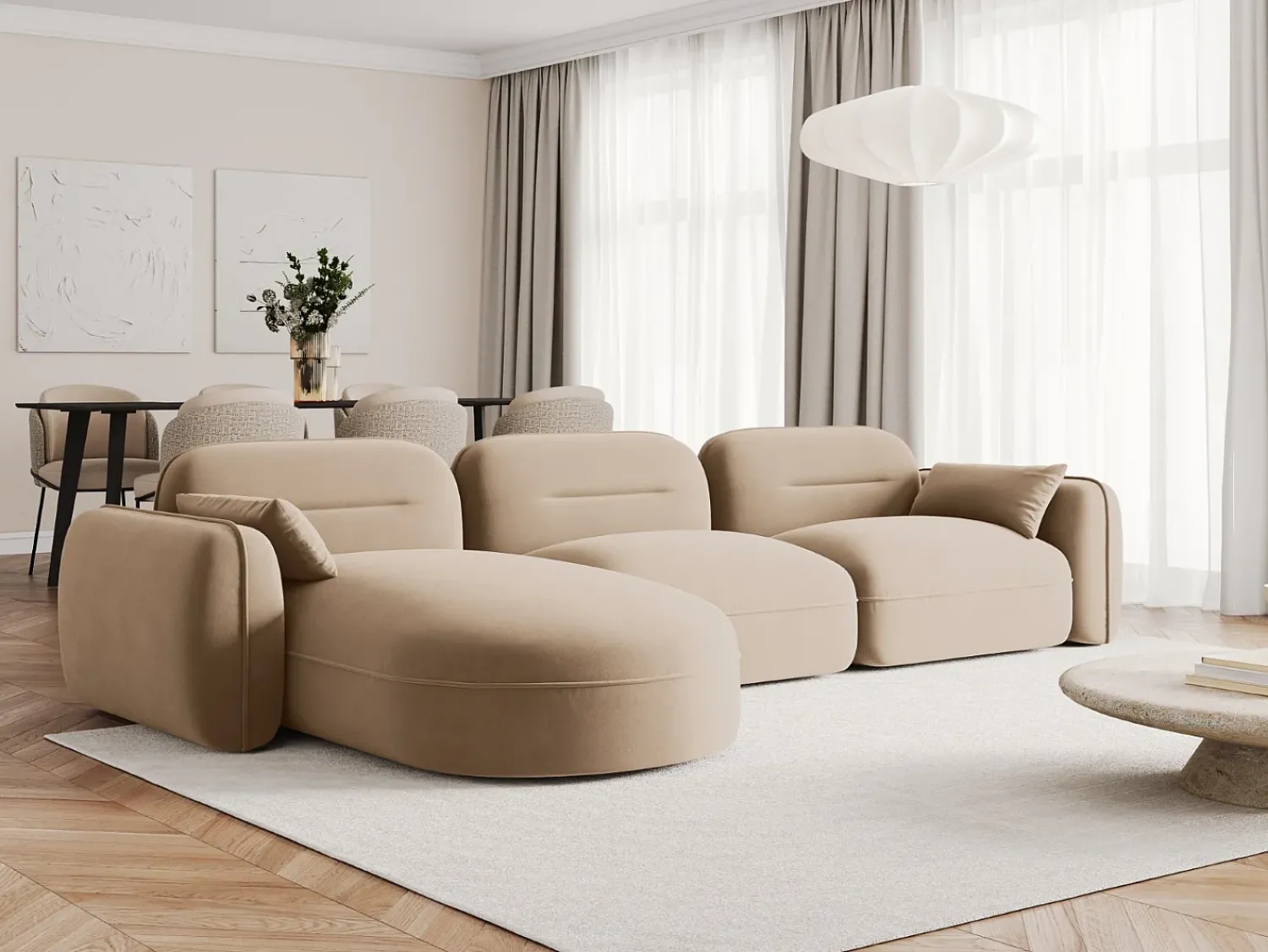 Sofá*Cosmopolitan Design - Sofá modular de canto esquerdo "Sydney" 4 lugares em veludo areia - 320x165x70cm Camel