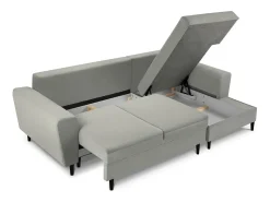 Sofá*Cosmopolitan Design - Sofá convertível de canto direito com caixa de arrumação "Kyoto" 4 lugares em veludo cotelê cinza claro - 241x145x88cm Cinzento claro